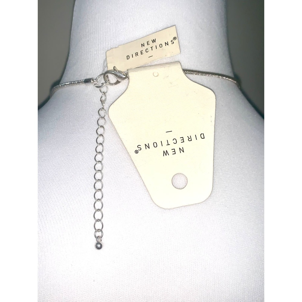 New Directions Silver Tone Hammered Pendant Statement Necklace Denim NWT - Picture 3 of 5